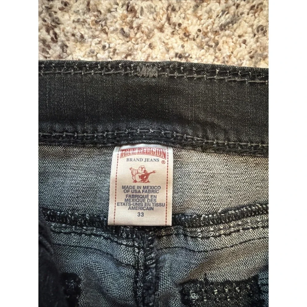 True Religion Straight Mens 33 Black Big Stitch Jeans 33,‎ 30.5 Inseam Hemmed